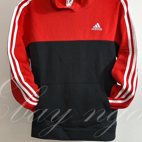 Adidas Boys' Youth Pullover Fleece Hoodie RED/BLACK - Picture 3 of 6